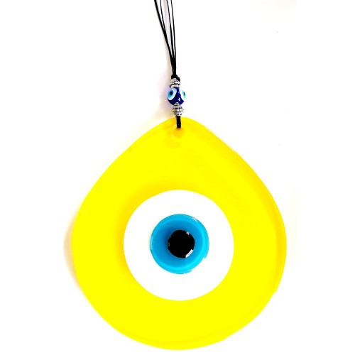 Mavi Nazar Boncuklu Sarı Renk Nazar Boncuklu Damla Desen El Yapımı Duvar Süsü 