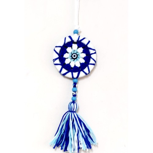 Ponponlu Nazar Boncuğu Desenli El Yapımı Mini Kapı Süsü