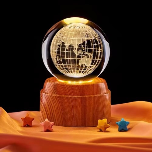 Gezegen Dünya Tasarımlı Usb'li Dönen Cam Küre