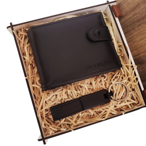  Cüzdan Anahtarlık Ahşap Kutulu Set