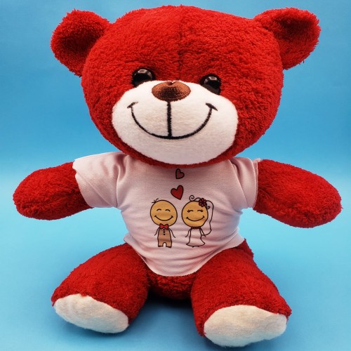  Gelin Damat Çift Baskılı Tişörtü Kırmızı Ayı