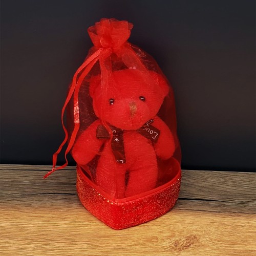  Hediyelik Kırmızı Tüllü Kese Ve Sevimli Ayıcık