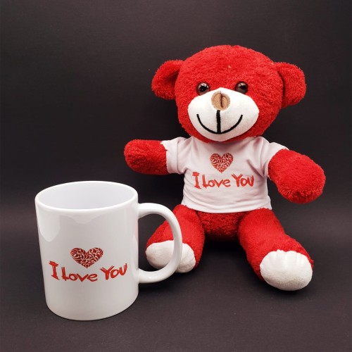  I Love You Baskılı Kupa ve Kırmızı Ayıcık Seti