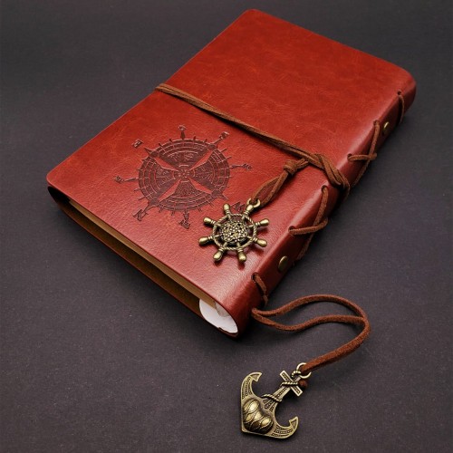  Kahverengi Pusula Temalı Deri Defter