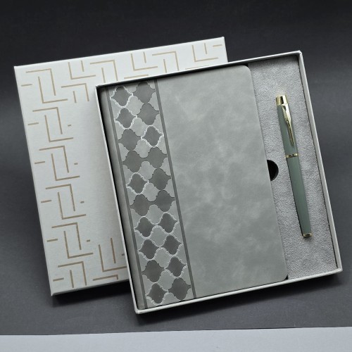  Kutulu Gri Defter Ve Metal Kalem Seti