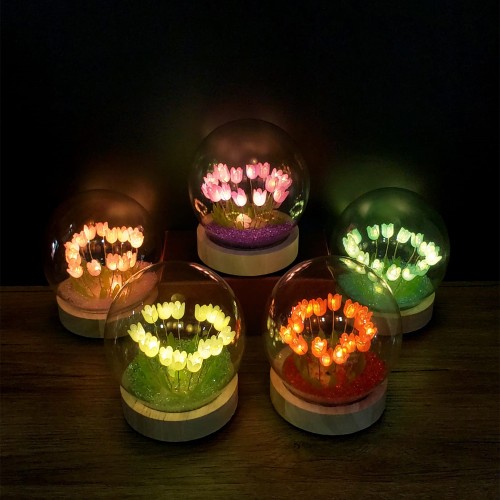  Led Işıklı Lale Cam Fanus