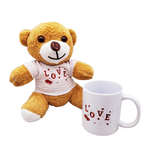  Love Baskılı Kahverengi Ayıcık Ve Kupa Seti