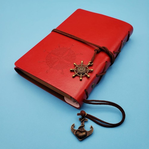  Pusula Tasarımlı Kırmızı Deri Defter