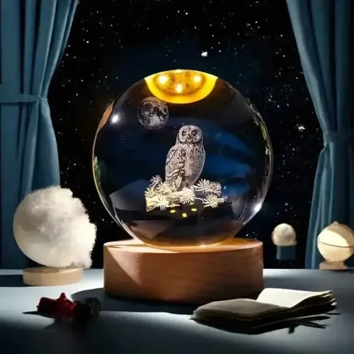 Dekoratif Baykuş Tasarımlı Işıklı Cam Küre