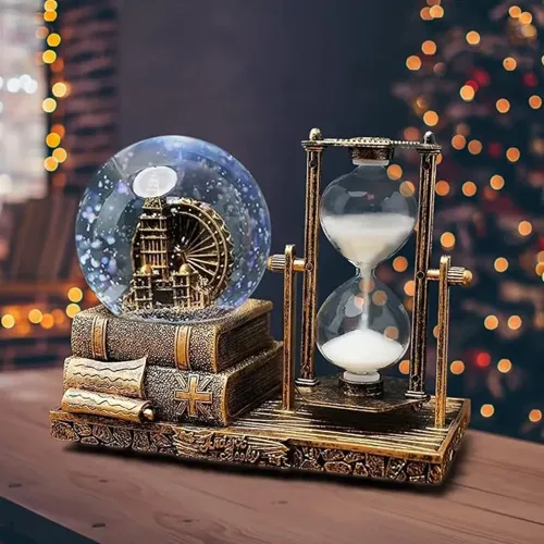 Dekoratif Kar Küresi ve Kum Saati Gold