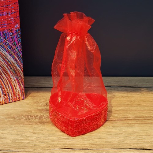 Kırmızı Kalpli Tül Kese