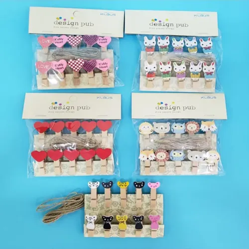 Şekilli Renkli Ahşap Mandal Seti (10'lu Paket)