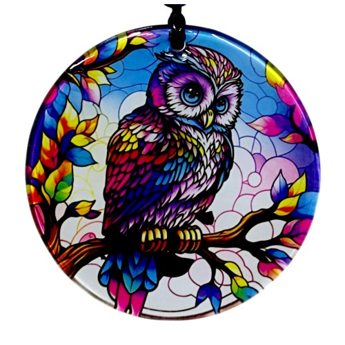 Dalda Baykuş Desenli 12 Cm Füzyon Cam Duvar Süsü