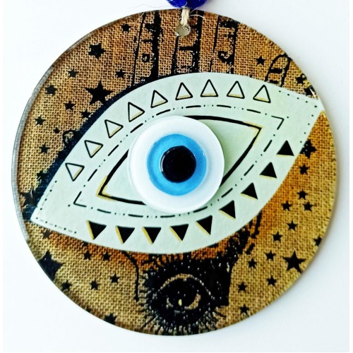 Nazar Boncuklu Göz Desenli Füzyon Cam Duvar Süsü