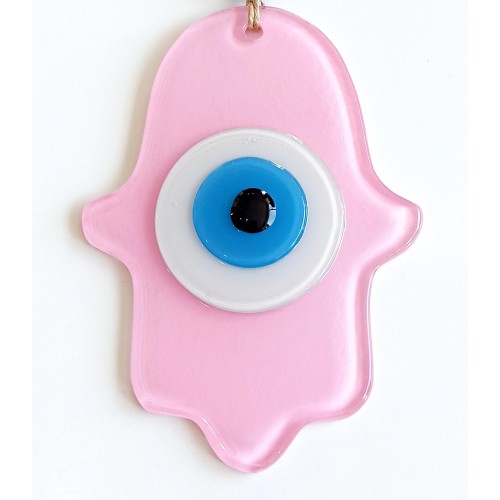 Nazar Boncuklu Pembe Renk Fatma Ana Bereket Eli Cam Duvar Süsü