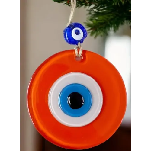 Turuncu Nazar Boncuklu Duvar Süsü 10 Cm Cam Duvar Dekoru