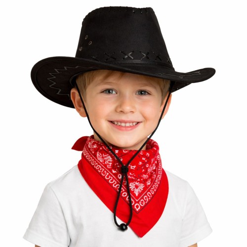 Çocuk Kovboy Şapka Siyah &amp; Kırmızı Bandana Seti
