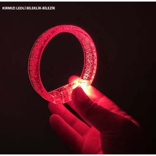 Kırmızı Led Işıklı Baskı Yapılabilen Pilli Bileklik Bilezik 1,5 cm Genişlik