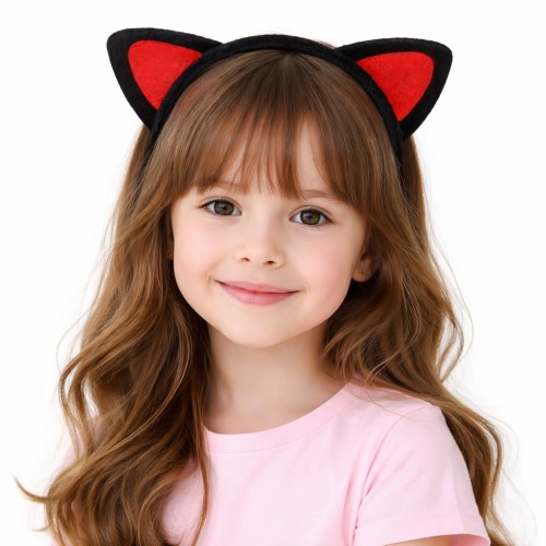 Peluş Kedi Kulak Taç Kırmızı Siyah – Çocuk Parti &amp; Kostüm Tacı