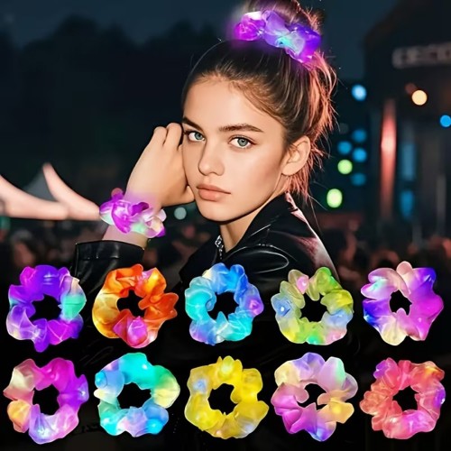 Pembe Renk Led Işıklı Lastikli Saç Tokası - 3 Modlu Festival &amp; Parti Saç Tokası