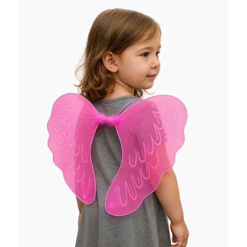 Pembe Renk Ortası Pembe Tüylü Tül Peri Kanadı 40x50 cm