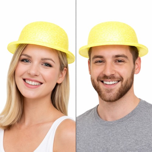 Sarı Simli Melon Şapka | İnce Plastik Glitter Yetişkin Parti Şapkası
