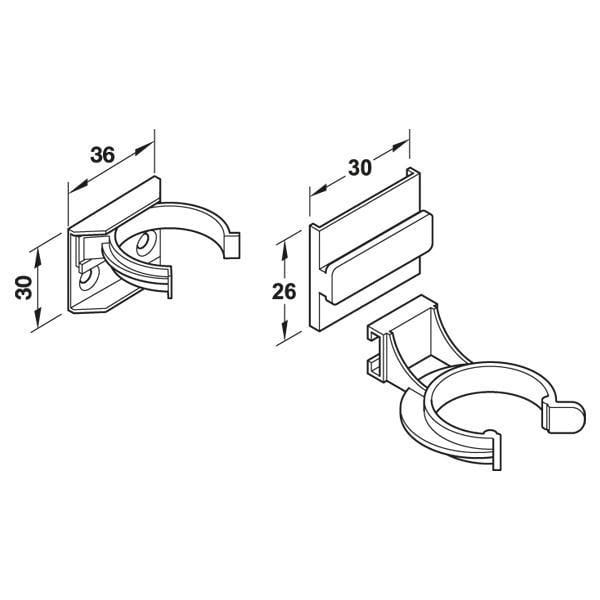 Hafele AXILO 48 Baza klipsi, vidalanarak, siyah