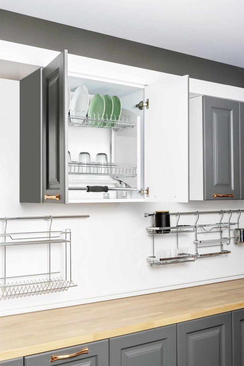 Oscar Asansörlü Tabaklık ve Bardaklık Seti, Krom Modül 700