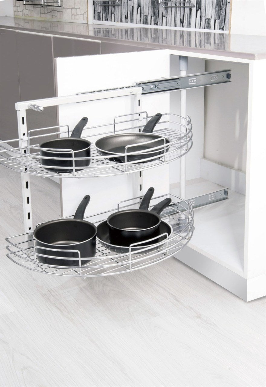 Oscar 1/2 Kör Köşe Raylı İkili Döner Sepet, Antrasit Modül 400