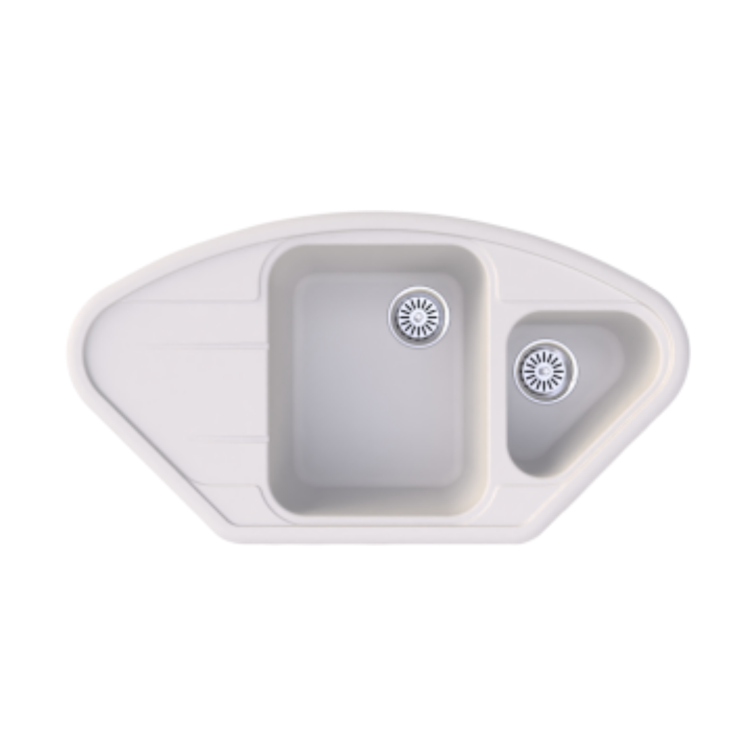 Vantole Granit Köşe Eviye 1,5 Gözlü Beyaz