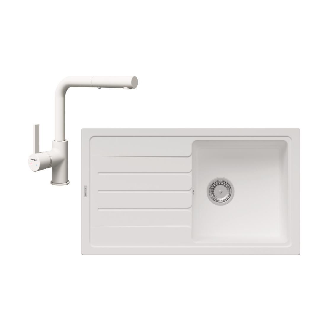 Hafele Granit Evye Batarya Kampanyası Tek Gözlü Grano Evye Granada Pull Batarya Beyaz