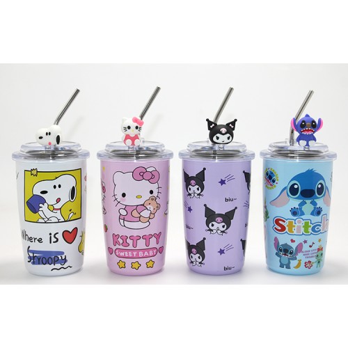 Popüler Karakter Figürlü Isı Muhafazalı Metal Pipetli Çelik Kupa 