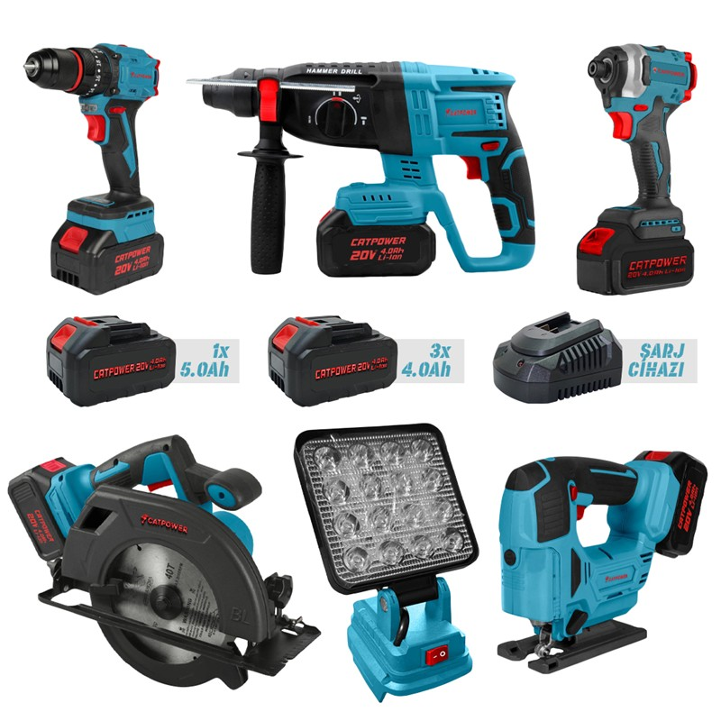 KÖMÜRSÜZ AKÜLÜ SET DARBELİ VİDALAMA, TORKLU VİDALAMA, KIRICI DELİCİ, DEKUPAJ, SUNTA KESME, LED PROJEKTÖR Lİ-İON 20V 4.0Ah