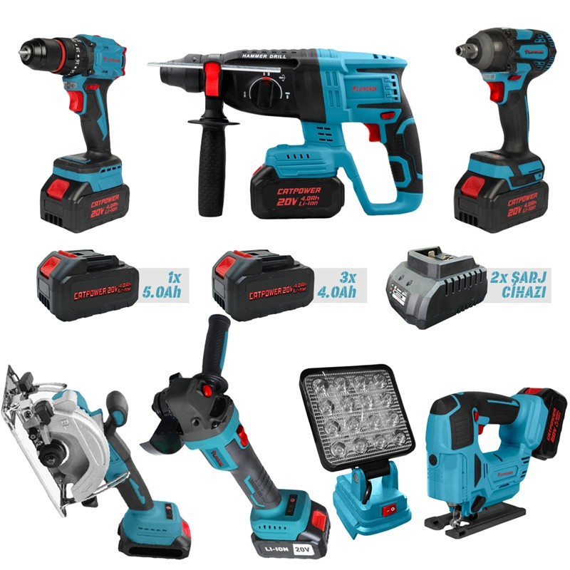 KÖMÜRSÜZ AKÜLÜ SET DARBELİ VİDALAMA, SOMUN SIKMA, KIRICI DELİCİ, AVUÇ TAŞLAMA, DEKUPAJ, SUNTA KESME, LED PROJEKTÖR Lİ-İON 20V 4