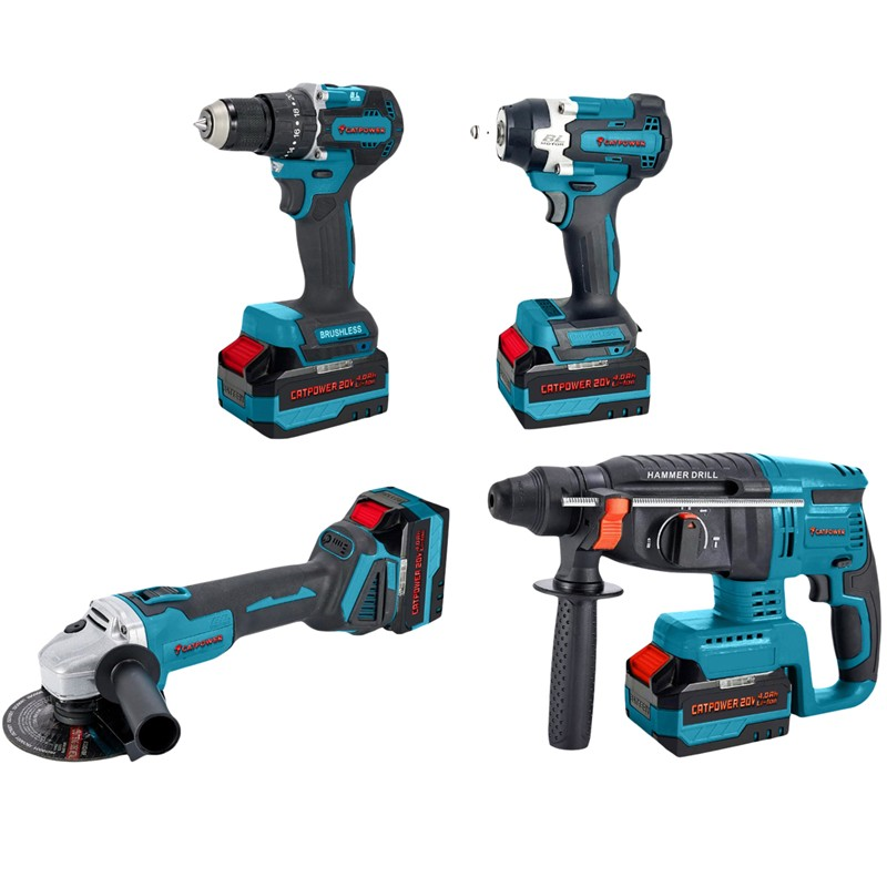 KÖMÜRSÜZ AKÜLÜ 4 LÜ SET: MATKAP, SOMUN SIKMA, KIRICI DELİCİ, AVUÇ TAŞLAMA 20V 4.0Ah(CATPOWER1380 NİN YENİ MODELİDİR)