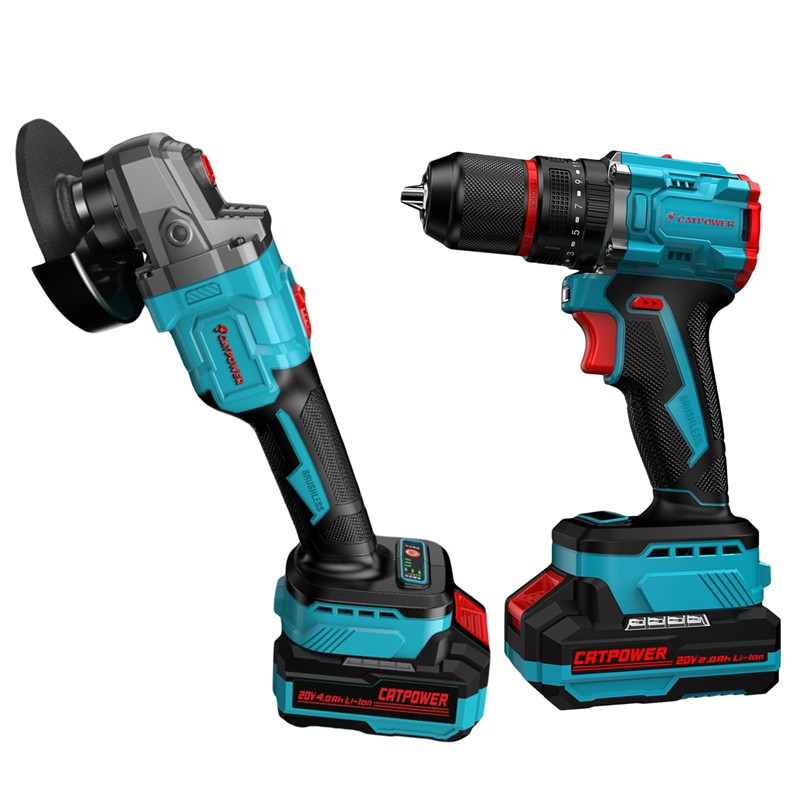 KÖMÜRSÜZ Li-iON AKÜLÜ 2'Lİ KOMBO SET - MATKAP VE AVUÇ TAŞLAMA 20V 4.0Ah+2.0Ah