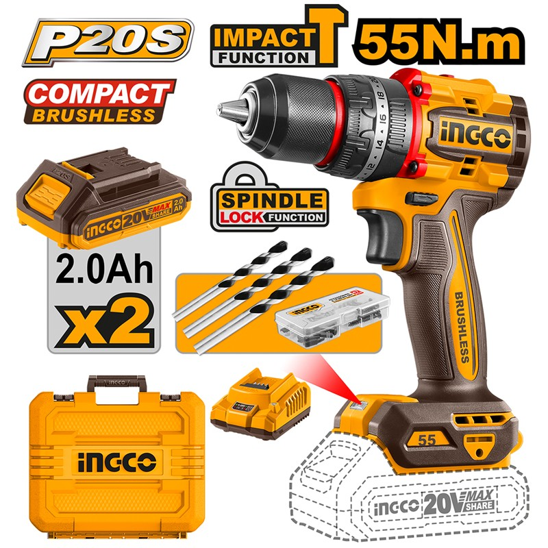 Kömürsüz Li-ion Akülü Darbeli Matkap 13 MM 20V 2.0Ah
