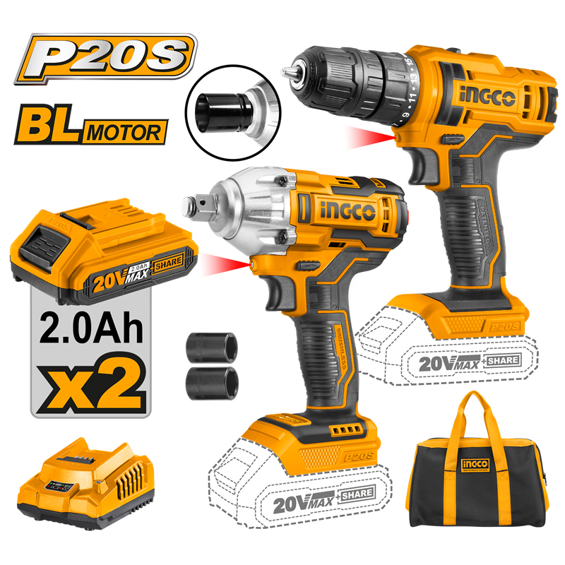 Li-ion Akülü 2 li Kombo Set - Matkap ve Somun sıkma  20V 2.0 Ah