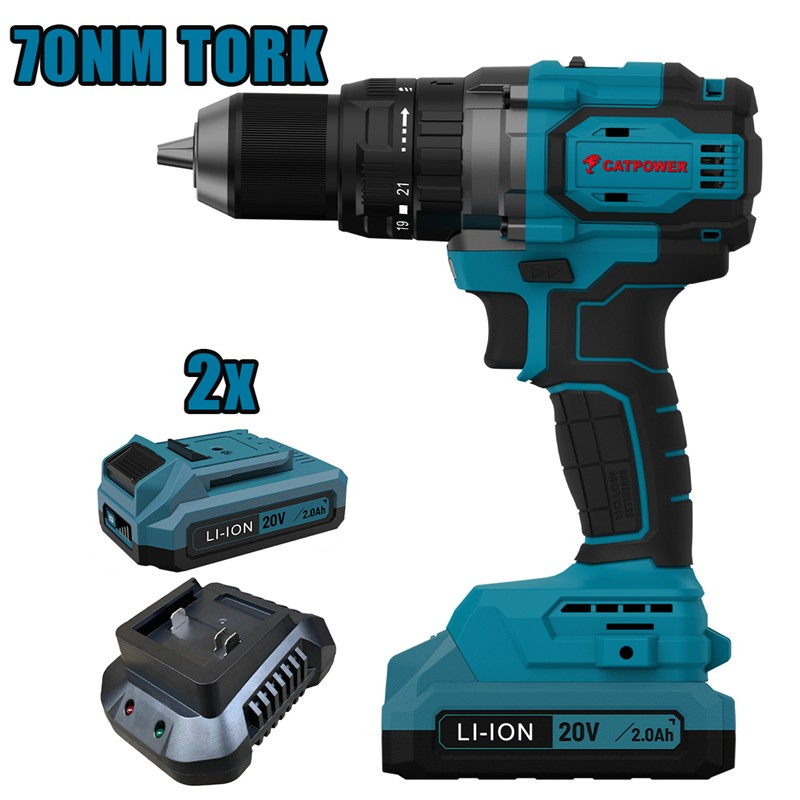 AKÜLÜ DARBELİ VİDALAMA Li-ion 70NM (MAKİNE) KÖMÜRSÜZ 13 MM +( 2.0 ah AKÜ 2 ADET)+(Hızlı Şarj Cihazı)