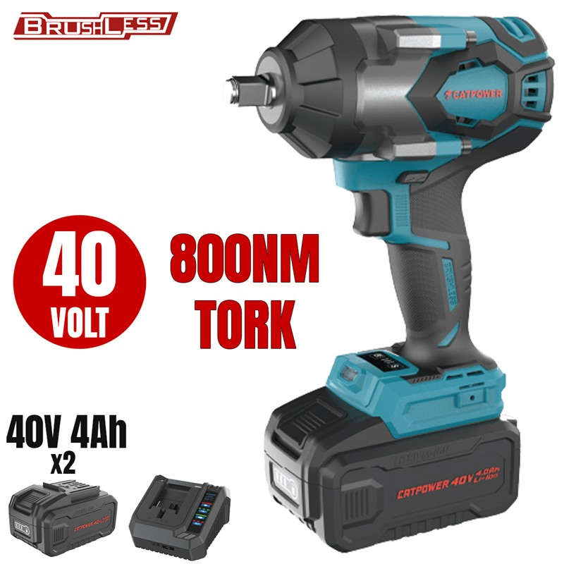KÖMÜRSÜZ AKÜLÜ SOMUN SIKMA 1/2''  Lİ-İON 40V +( 4.0 ah AKÜ 2 ADET)+(Hızlı Şarj Cihazı)