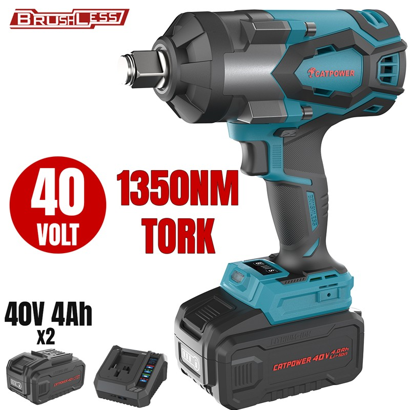 KÖMÜRSÜZ AKÜLÜ SOMUN SIKMA 3/4''  Lİ-İON 40V +( 4.0 ah AKÜ 2 ADET)+(Hızlı Şarj Cihazı)