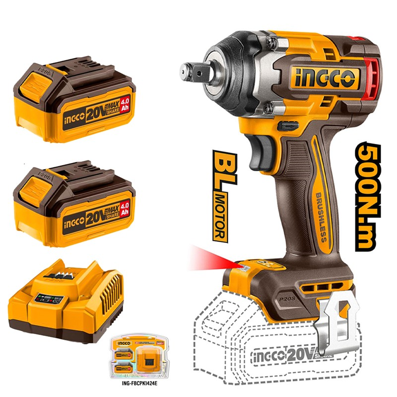 Li-ion Akülü Somun Sıkma 1/2" 20V 2.0Ah + Li-ion Akü ve Şarj Cihazı Seti 20V 4.AH (ING-FBCPK1424E)