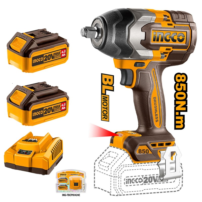Li-ion Akülü Somun Sıkma 1/2" 20V 4.0Ah + Li-ion Akü ve Şarj Cihazı Seti 20V 4.AH (ING-FBCPK2013E)