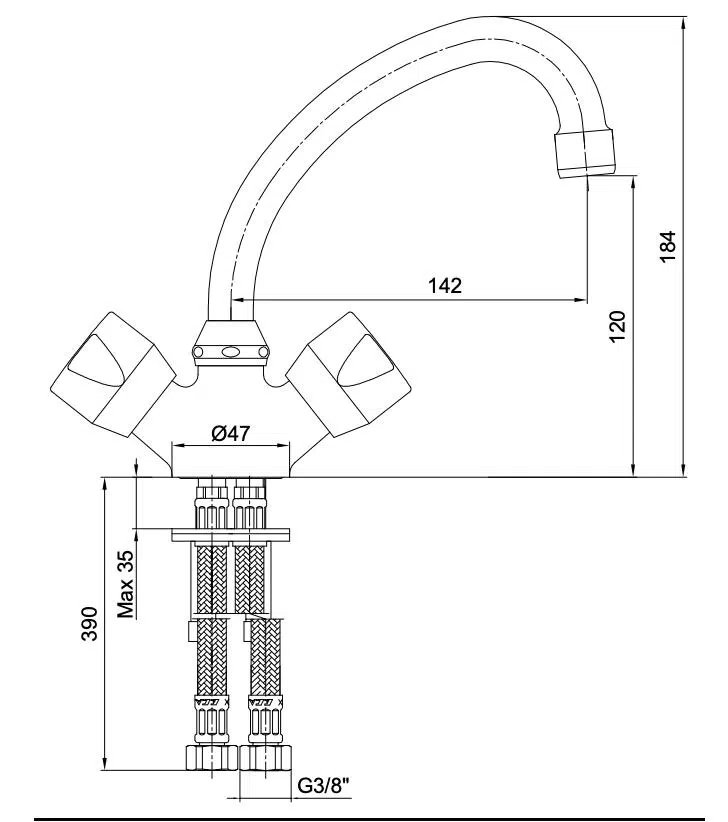 Eca Pınar Lavabo Bataryası Musluğu Çift Su Girişli 102108555