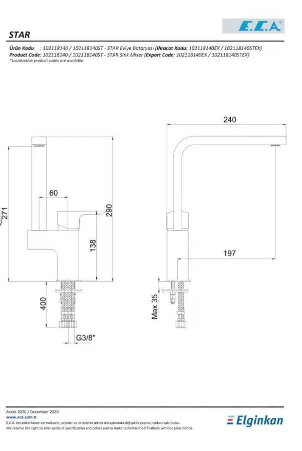 Eca Star Mutfak Evye Eviye Bataryası 102118140