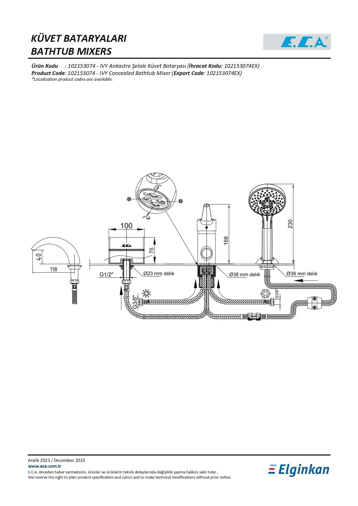 Eca Ivy Ankastre Şelale Küvet Bataryası 102153074