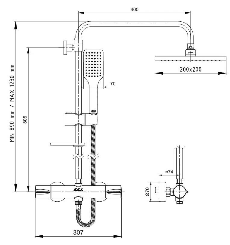 Eca Termostatik Teleskobik Yağmurlama Tepe Duş Seti 102102490