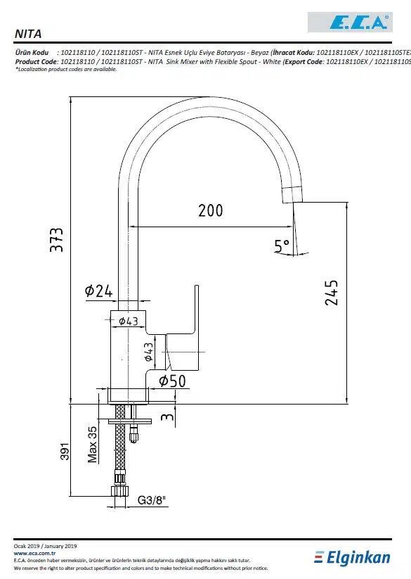 Eca Nita Esnek Uçlu Eviye Bataryası Siyah 102118109