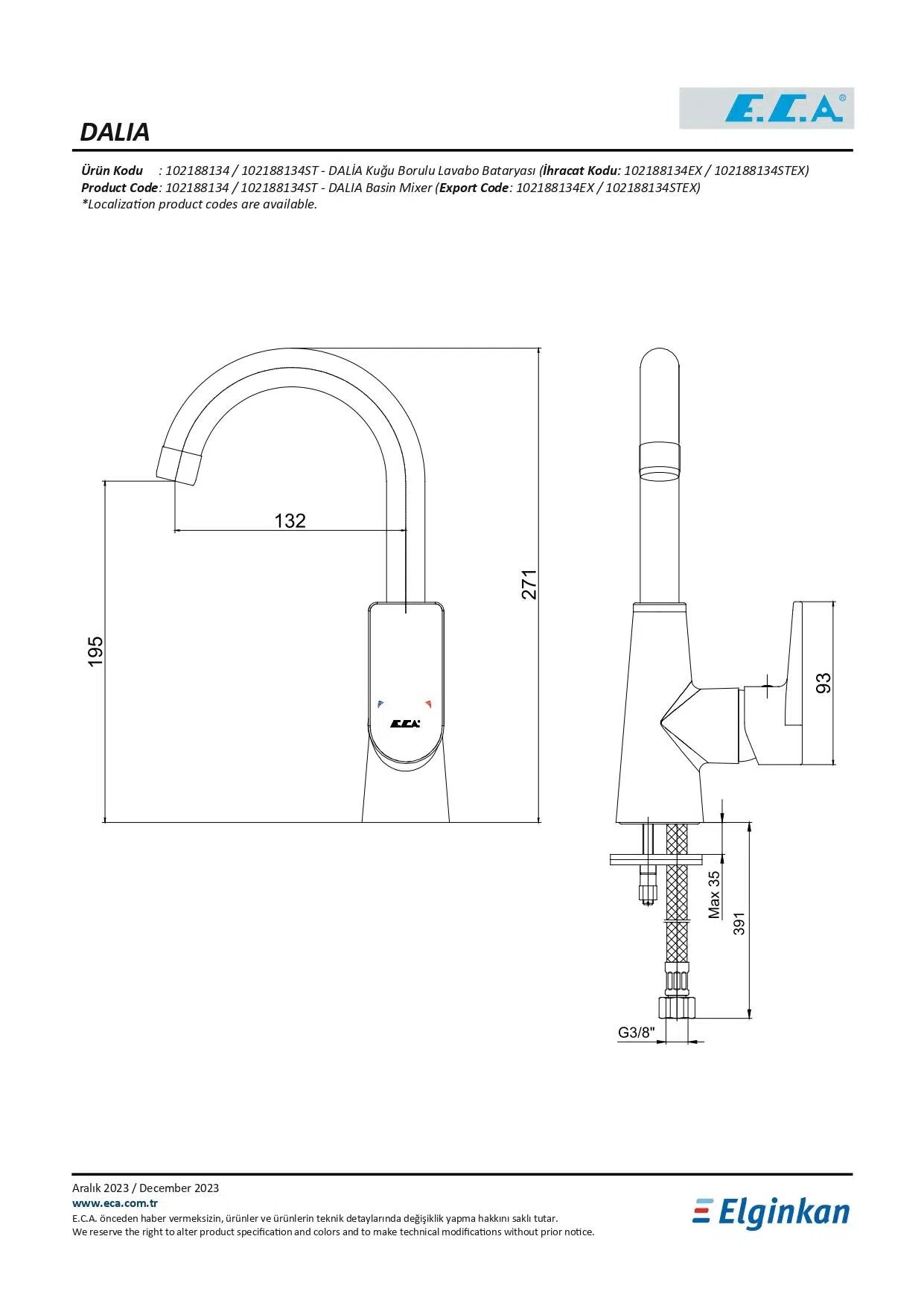 Eca Dalia Lavabo Bataryası Kuğu Borulu 102188134