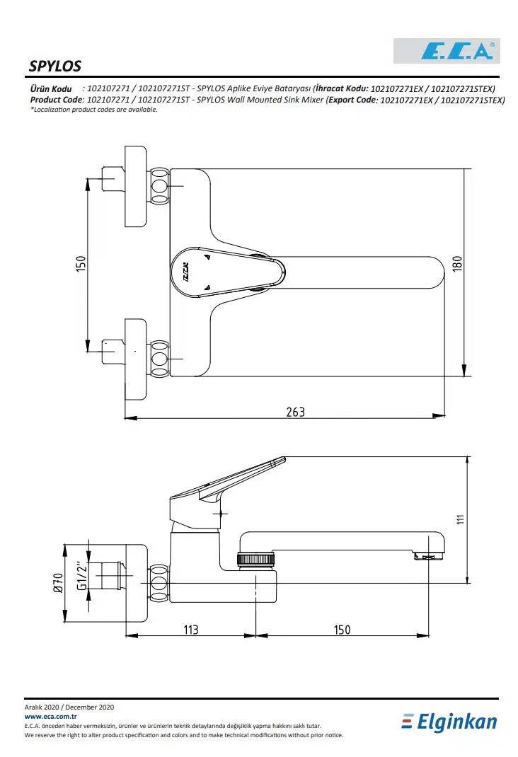 Eca Spylos Aplike Duvardan Eviye Mutfak Bataryası 102107271